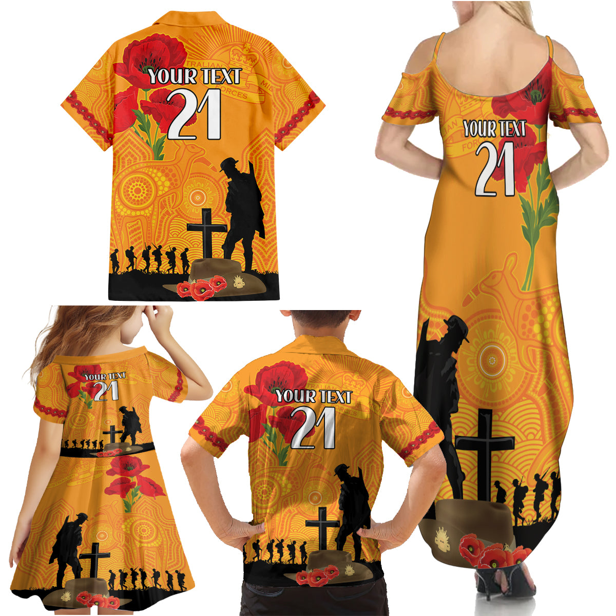Australia Wallabies Rugby ANZAC Custom Family Matching Summer Maxi Dress and Hawaiian Shirt Gallipoli Soldier With Aboriginal Dots Art