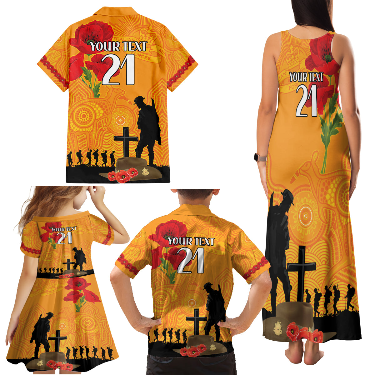 Australia Wallabies Rugby ANZAC Custom Family Matching Tank Maxi Dress and Hawaiian Shirt Gallipoli Soldier With Aboriginal Dots Art