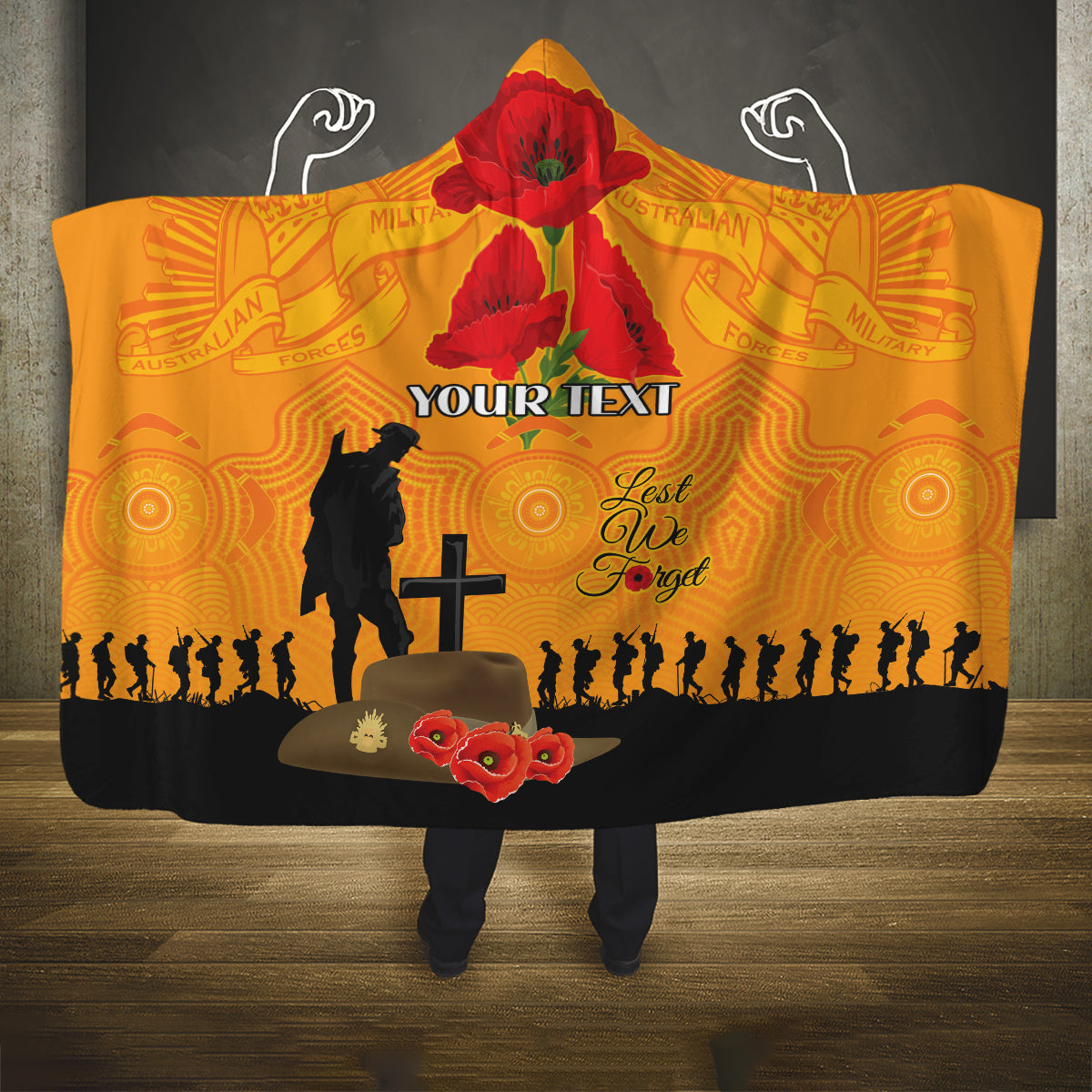 Australia Wallabies Rugby ANZAC Custom Hooded Blanket Gallipoli Soldier With Aboriginal Dots Art