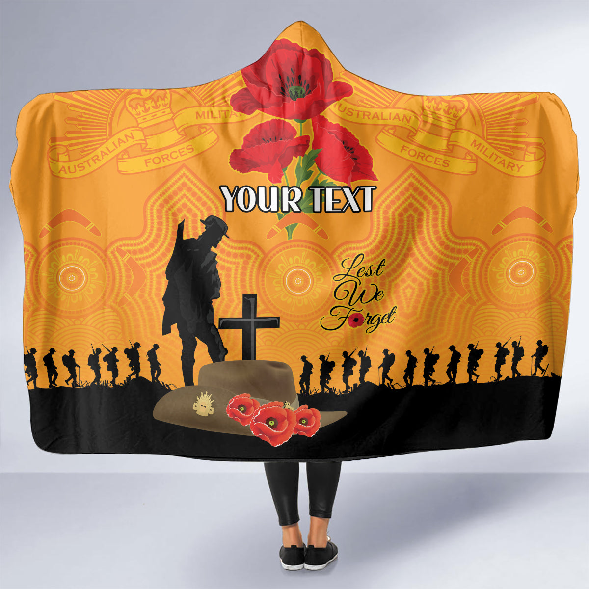 Australia Wallabies Rugby ANZAC Custom Hooded Blanket Gallipoli Soldier With Aboriginal Dots Art