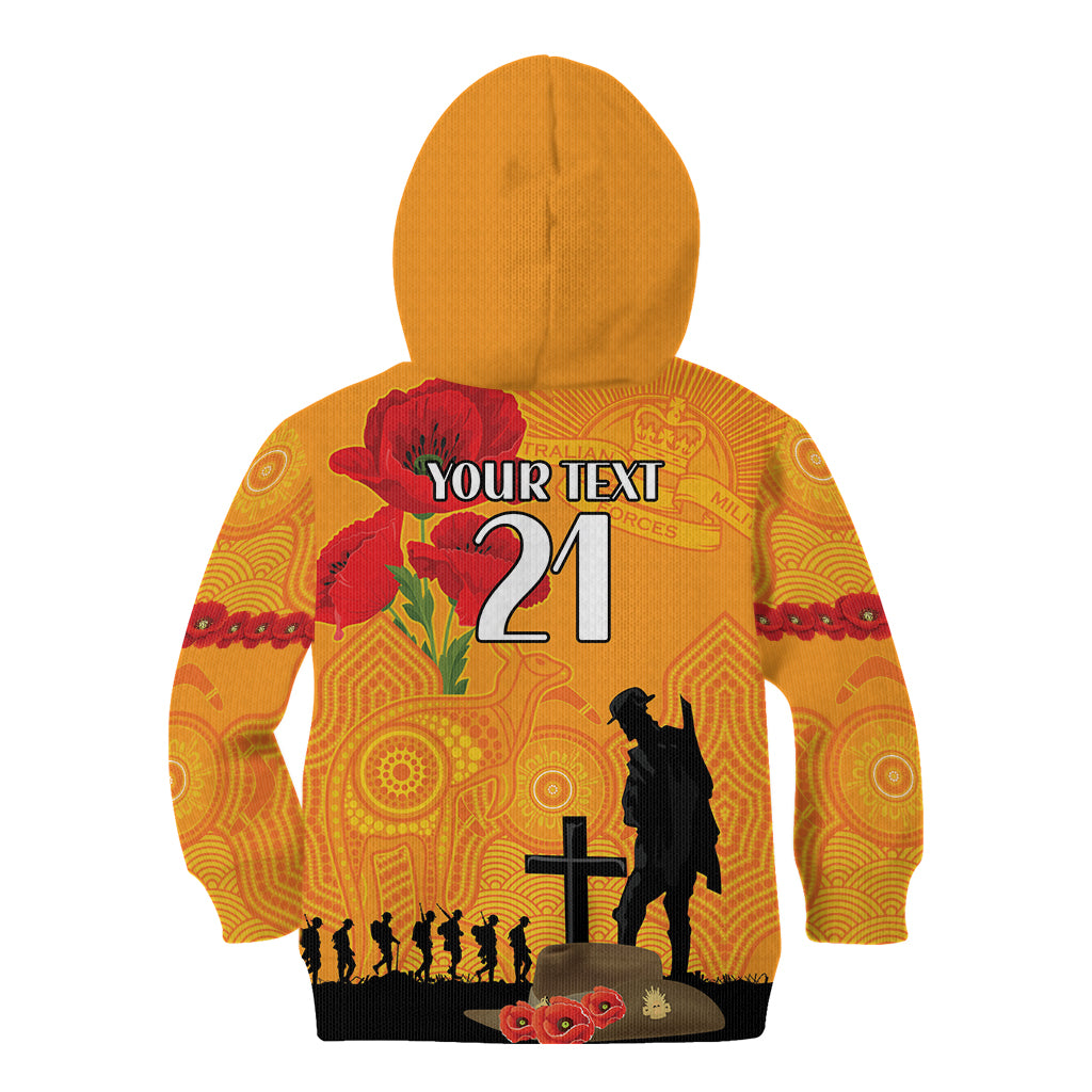 Australia Wallabies Rugby ANZAC Custom Kid Hoodie Gallipoli Soldier With Aboriginal Dots Art - Vibe Hoodie Shop