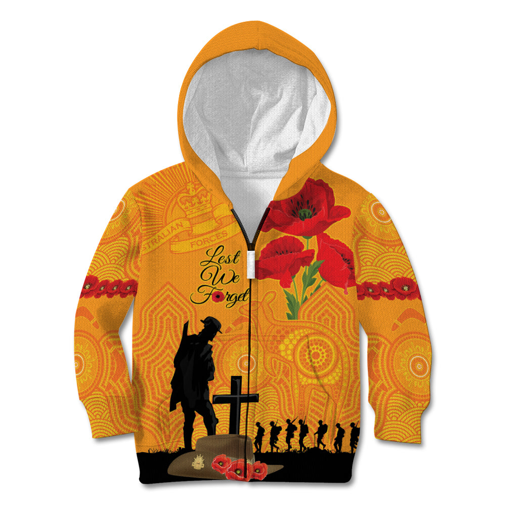 Australia Wallabies Rugby ANZAC Custom Kid Hoodie Gallipoli Soldier With Aboriginal Dots Art - Vibe Hoodie Shop