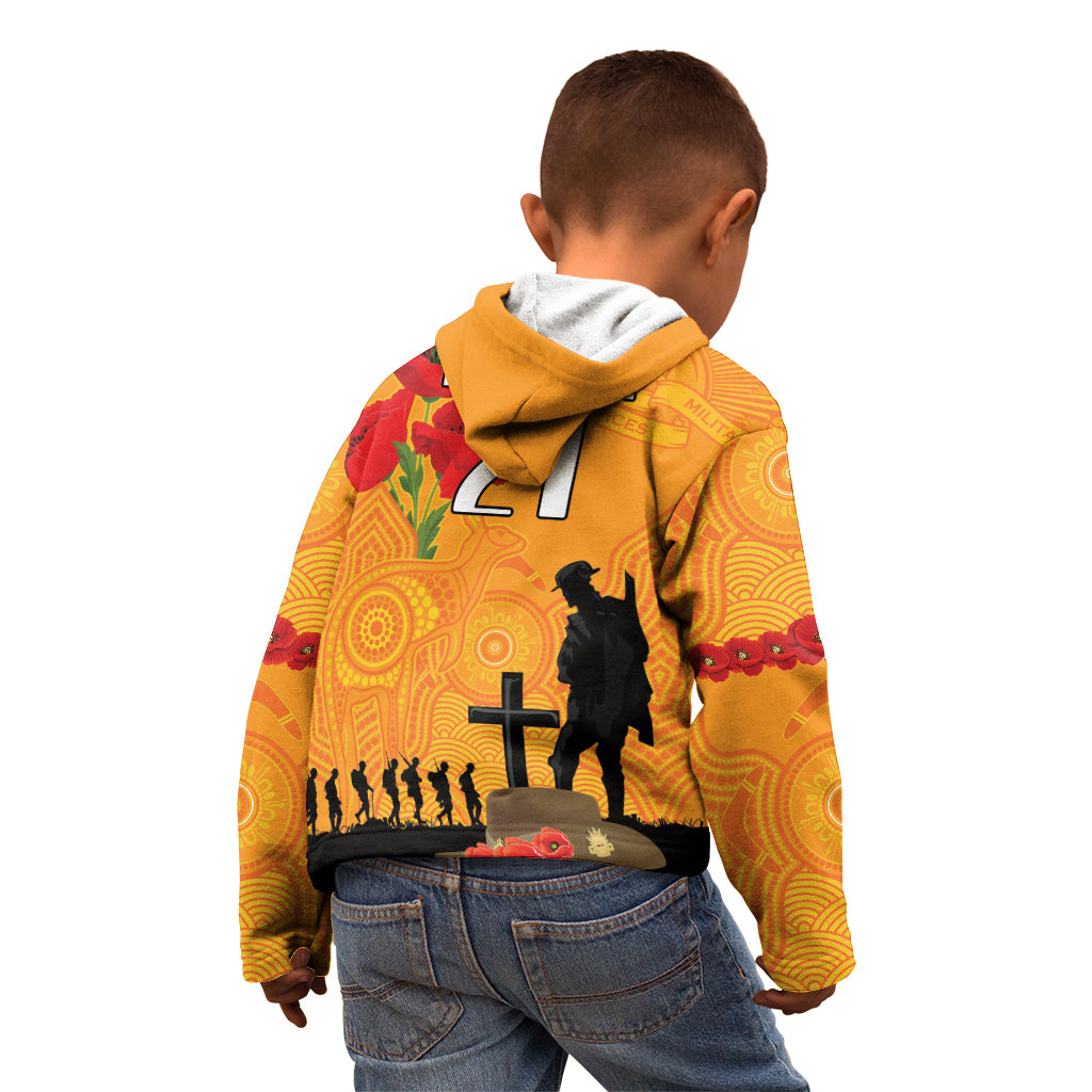 Australia Wallabies Rugby ANZAC Custom Kid Hoodie Gallipoli Soldier With Aboriginal Dots Art - Vibe Hoodie Shop