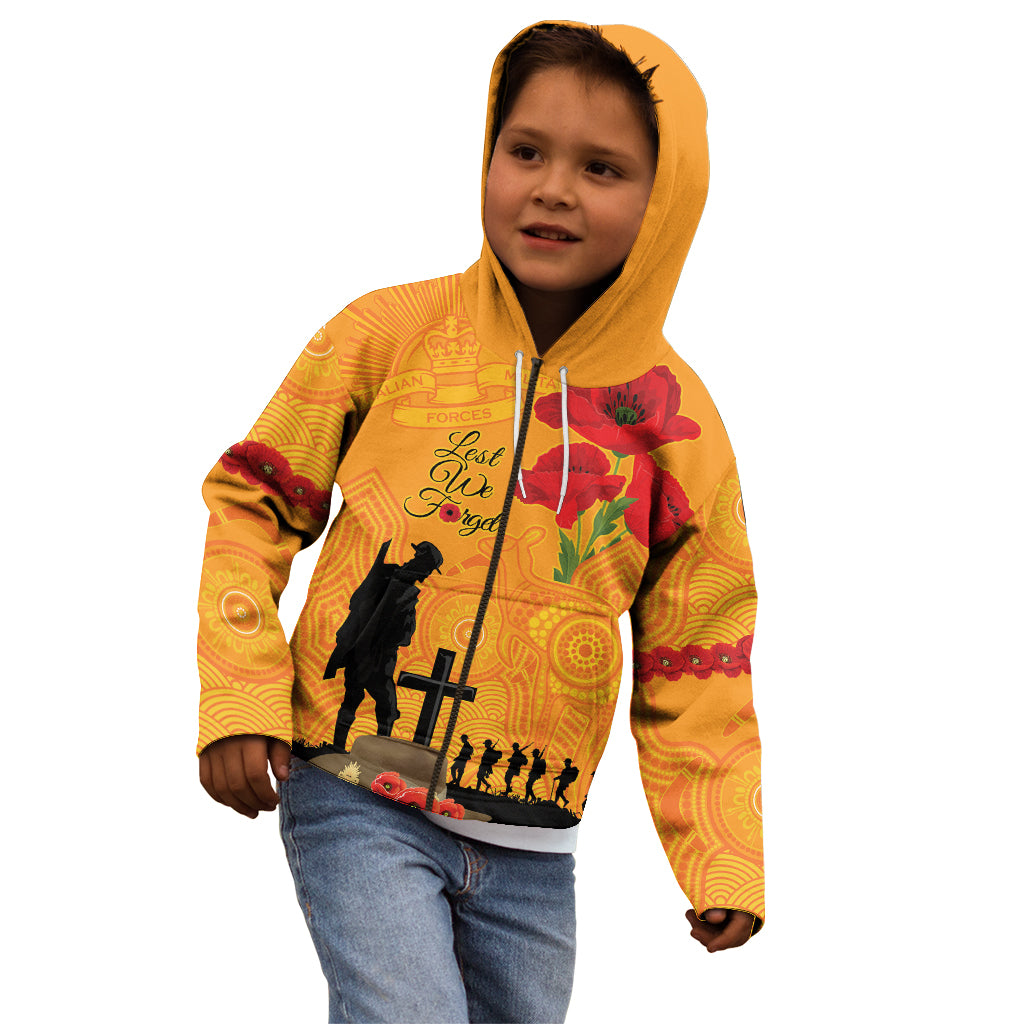 Australia Wallabies Rugby ANZAC Custom Kid Hoodie Gallipoli Soldier With Aboriginal Dots Art - Vibe Hoodie Shop