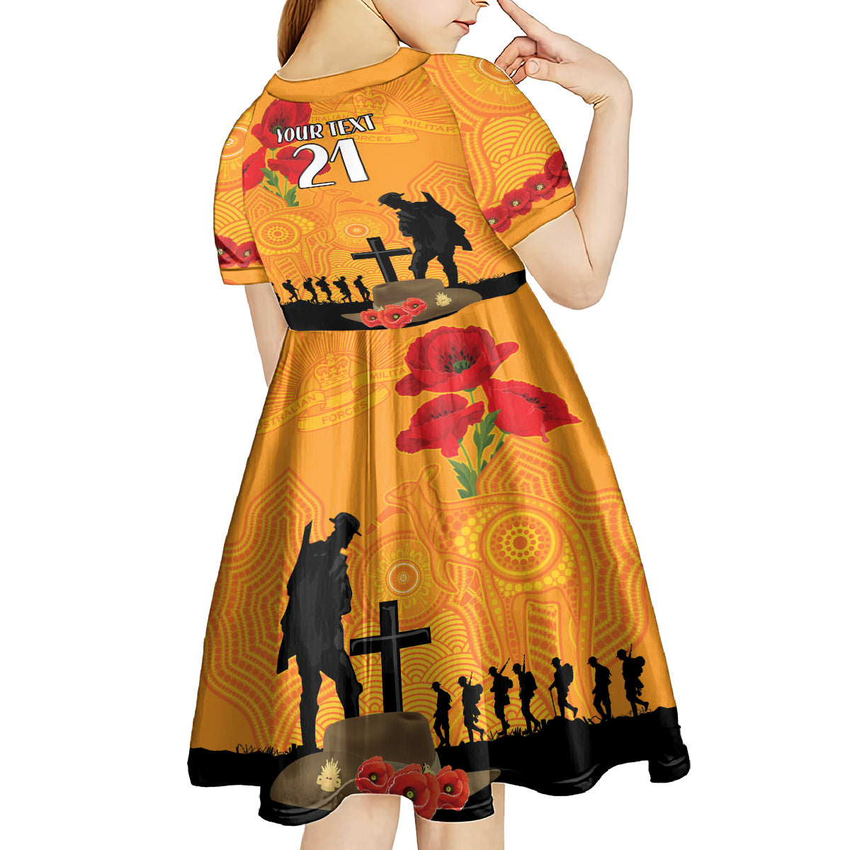 Australia Wallabies Rugby ANZAC Custom Kid Short Sleeve Dress Gallipoli Soldier With Aboriginal Dots Art - Vibe Hoodie Shop