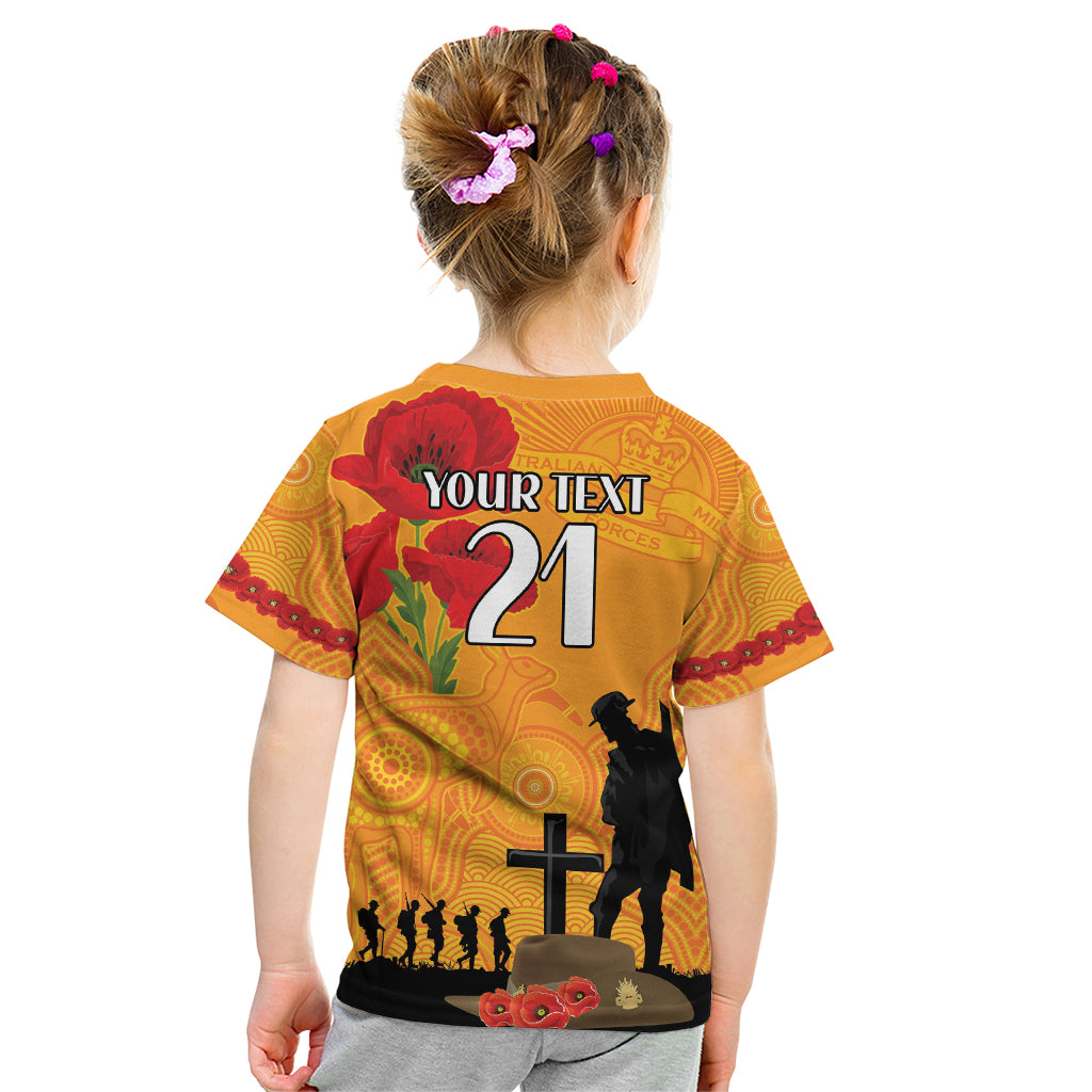 Australia Wallabies Rugby ANZAC Custom Kid T Shirt Gallipoli Soldier With Aboriginal Dots Art - Vibe Hoodie Shop