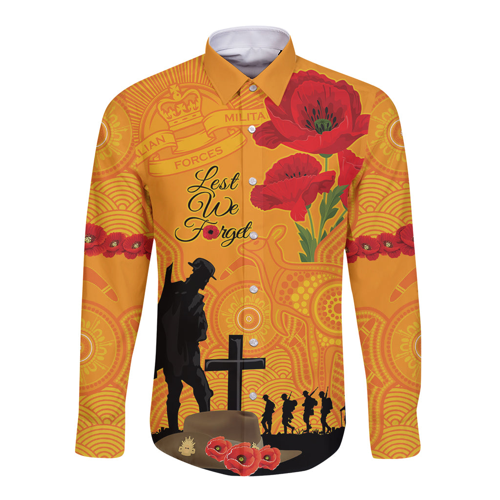 Australia Wallabies Rugby ANZAC Custom Long Sleeve Button Shirt Gallipoli Soldier With Aboriginal Dots Art - Vibe Hoodie Shop