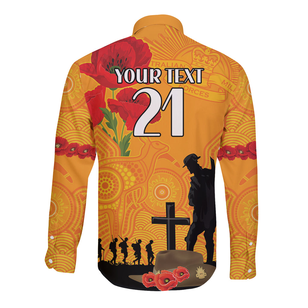 Australia Wallabies Rugby ANZAC Custom Long Sleeve Button Shirt Gallipoli Soldier With Aboriginal Dots Art - Vibe Hoodie Shop