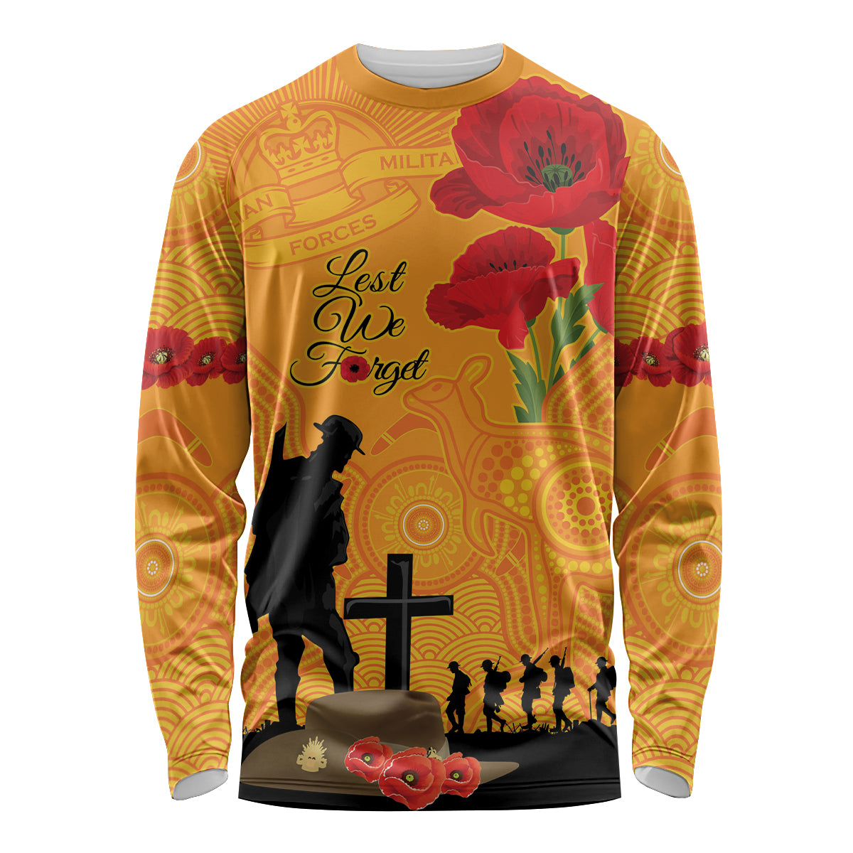 Australia Wallabies Rugby ANZAC Custom Long Sleeve Shirt Gallipoli Soldier With Aboriginal Dots Art - Vibe Hoodie Shop