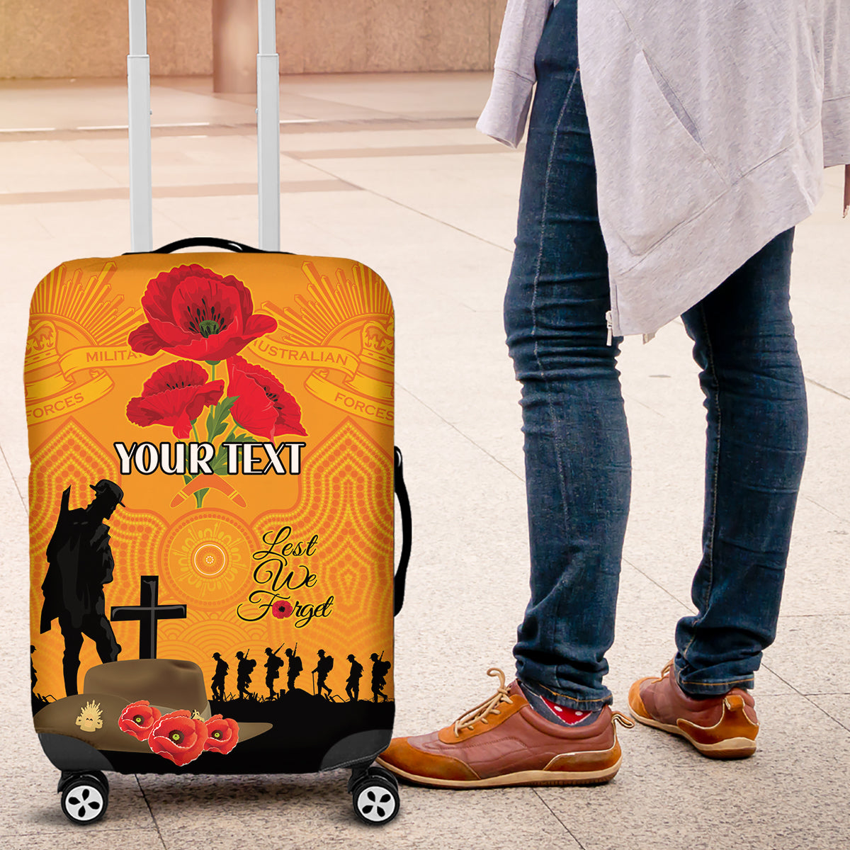Australia Wallabies Rugby ANZAC Custom Luggage Cover Gallipoli Soldier With Aboriginal Dots Art - Vibe Hoodie Shop