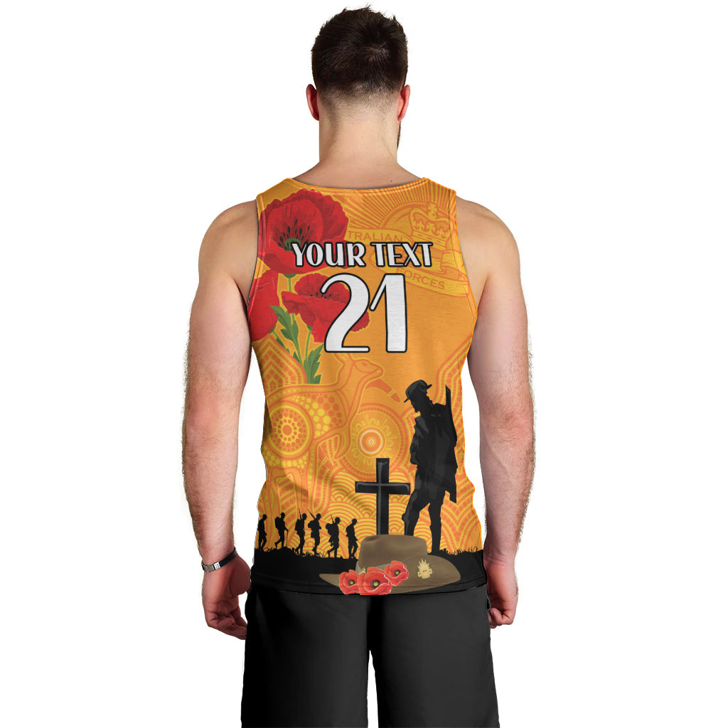 Australia Wallabies Rugby ANZAC Custom Men Tank Top Gallipoli Soldier With Aboriginal Dots Art - Vibe Hoodie Shop