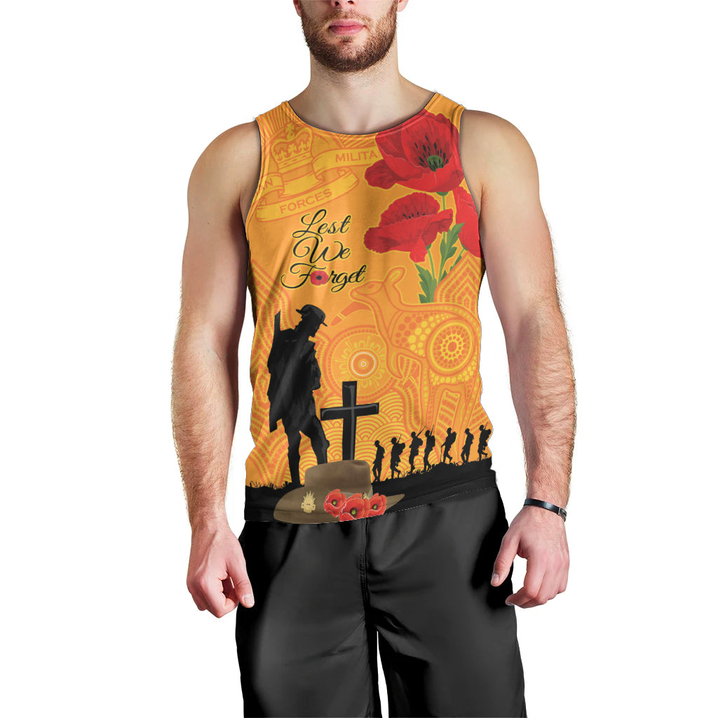 Australia Wallabies Rugby ANZAC Custom Men Tank Top Gallipoli Soldier With Aboriginal Dots Art - Vibe Hoodie Shop