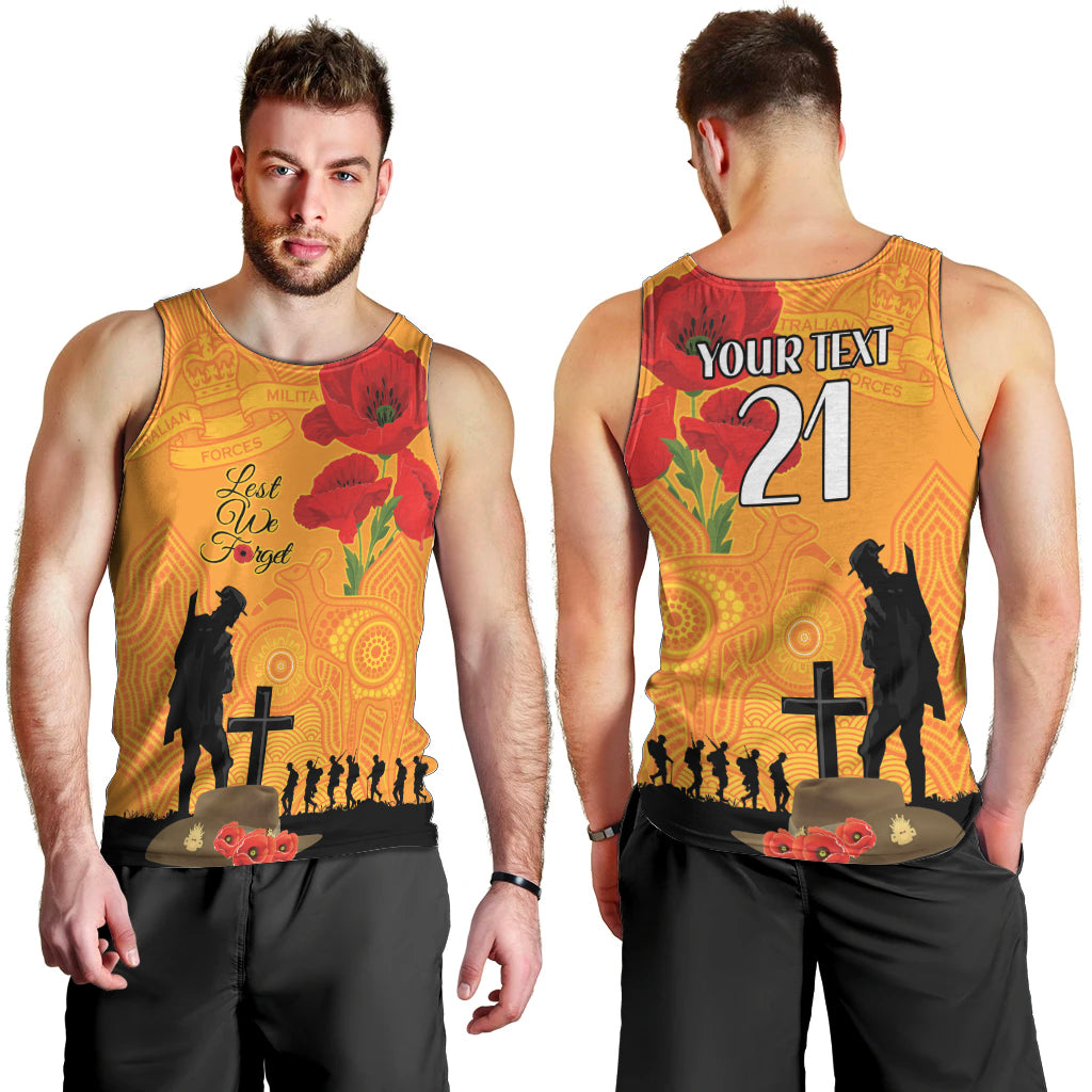 Australia Wallabies Rugby ANZAC Custom Men Tank Top Gallipoli Soldier With Aboriginal Dots Art - Vibe Hoodie Shop