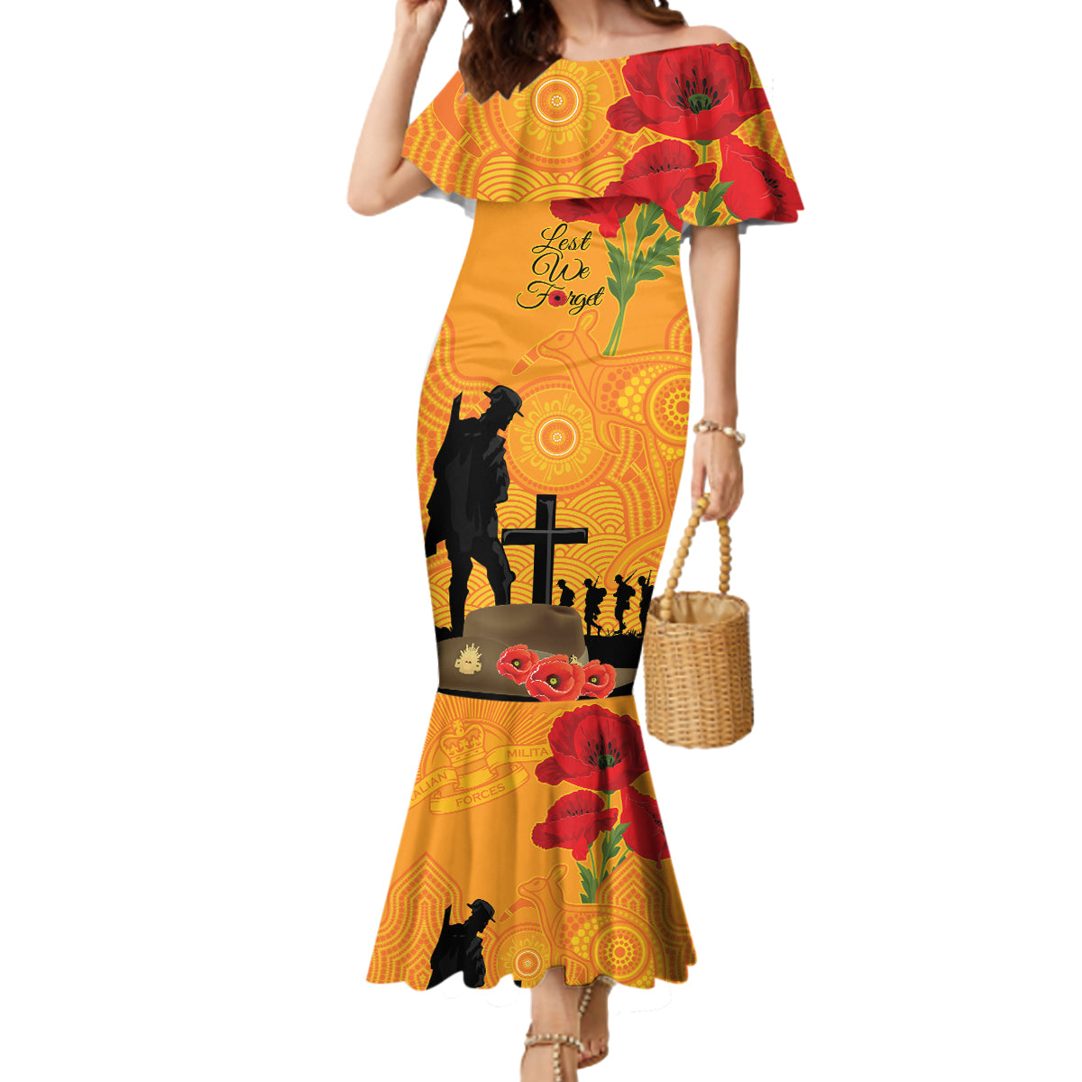 Australia Wallabies Rugby ANZAC Custom Mermaid Dress Gallipoli Soldier With Aboriginal Dots Art