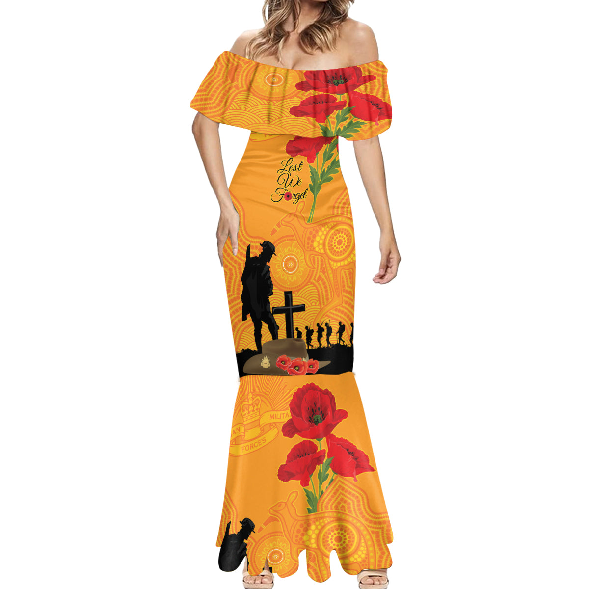 Australia Wallabies Rugby ANZAC Custom Mermaid Dress Gallipoli Soldier With Aboriginal Dots Art