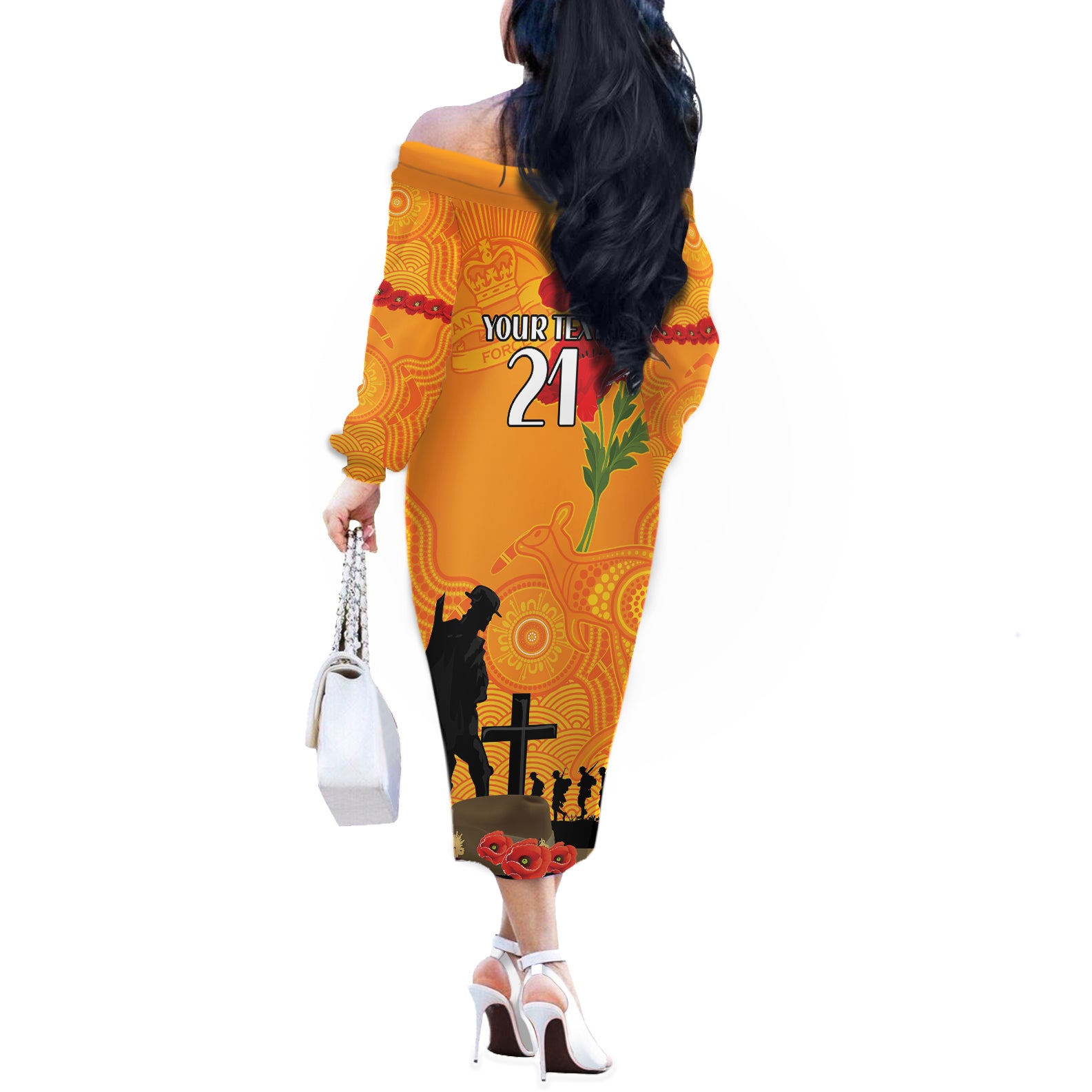 Australia Wallabies Rugby ANZAC Custom Off The Shoulder Long Sleeve Dress Gallipoli Soldier With Aboriginal Dots Art