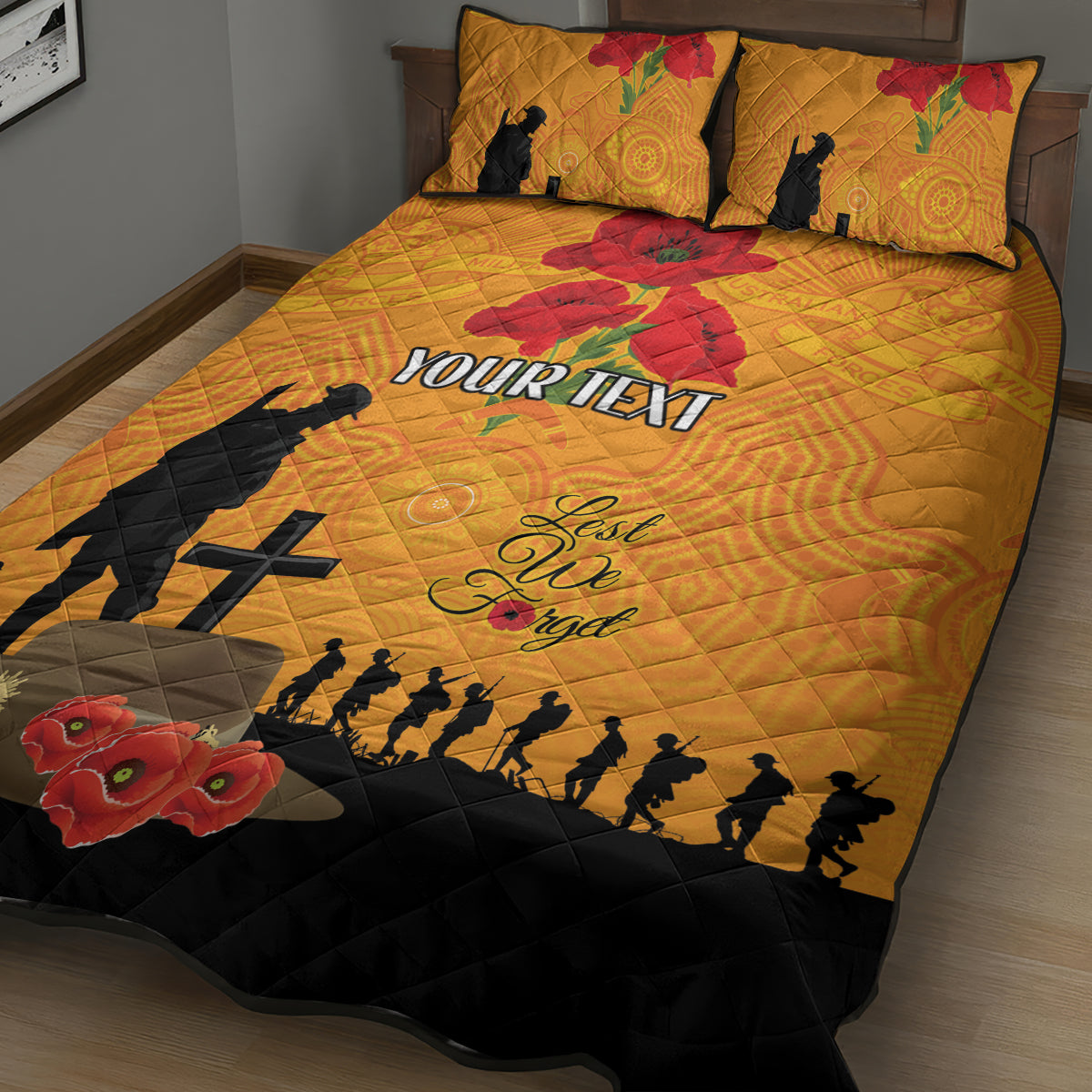 Australia Wallabies Rugby ANZAC Custom Quilt Bed Set Gallipoli Soldier With Aboriginal Dots Art - Vibe Hoodie Shop