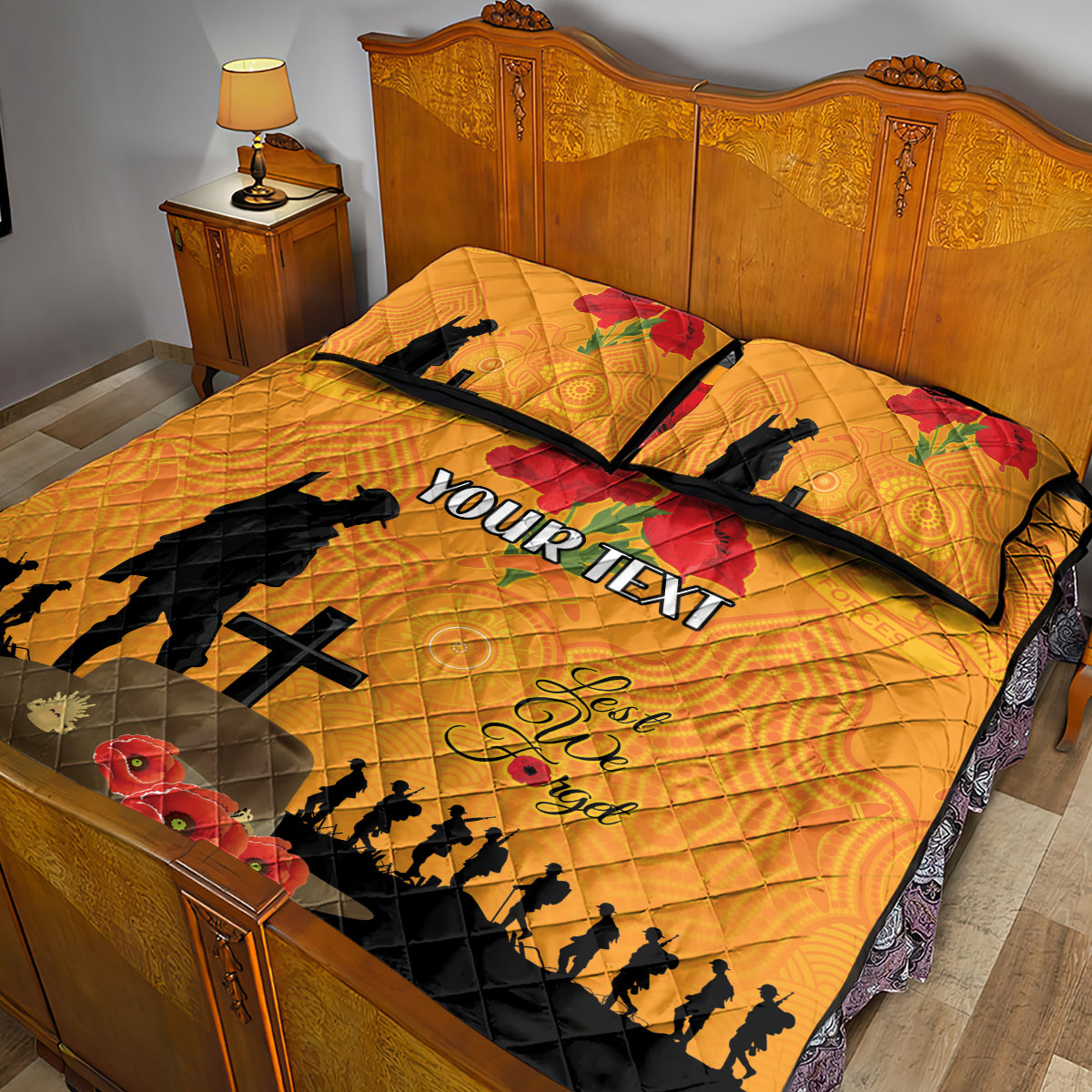 Australia Wallabies Rugby ANZAC Custom Quilt Bed Set Gallipoli Soldier With Aboriginal Dots Art - Vibe Hoodie Shop