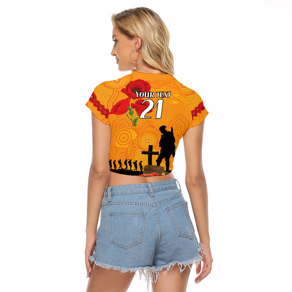 Australia Wallabies Rugby ANZAC Custom Raglan Cropped T Shirt Gallipoli Soldier With Aboriginal Dots Art - Vibe Hoodie Shop