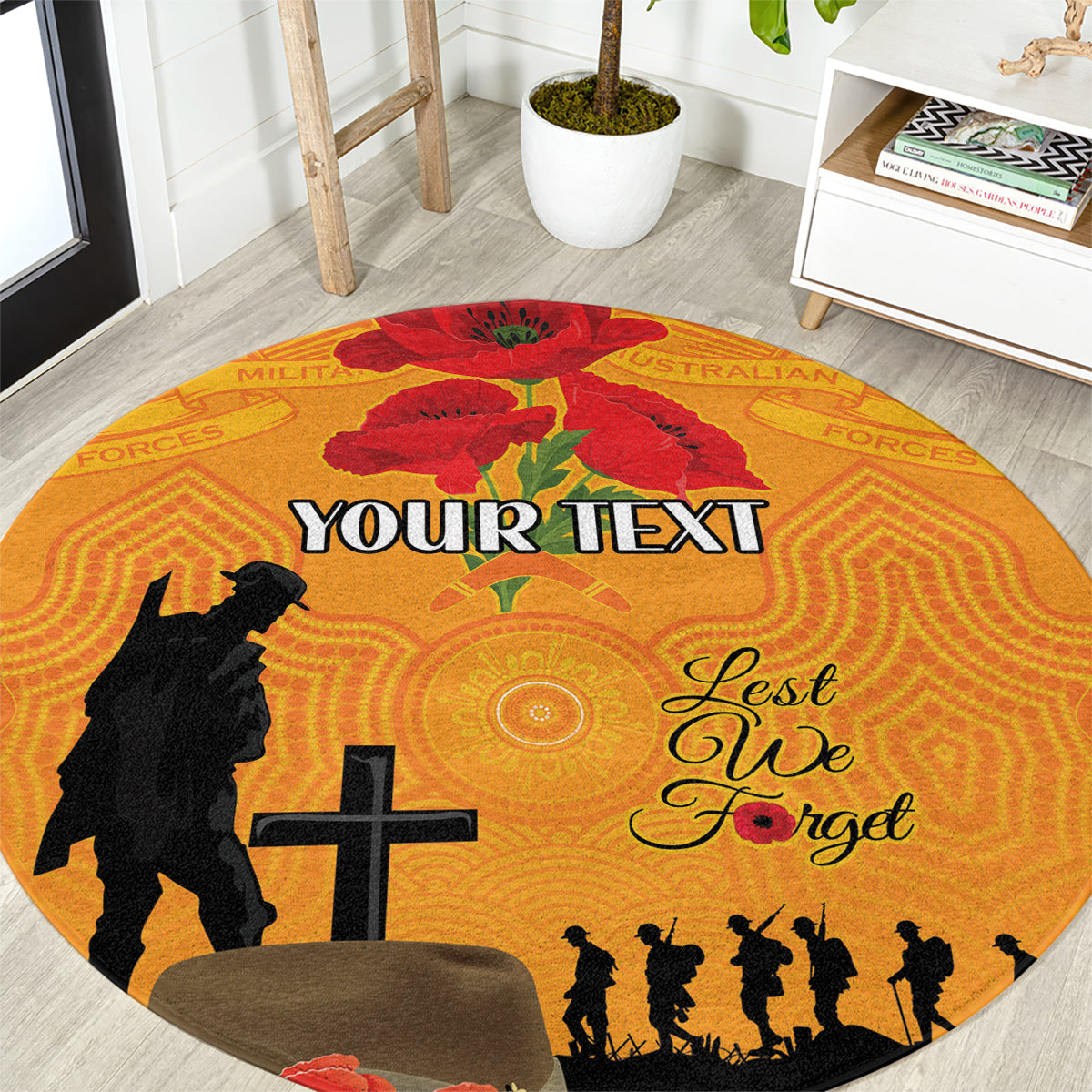 Australia Wallabies Rugby ANZAC Custom Round Carpet Gallipoli Soldier With Aboriginal Dots Art