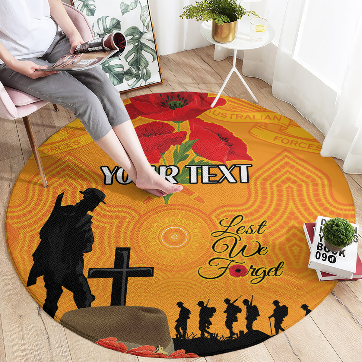 Australia Wallabies Rugby ANZAC Custom Round Carpet Gallipoli Soldier With Aboriginal Dots Art