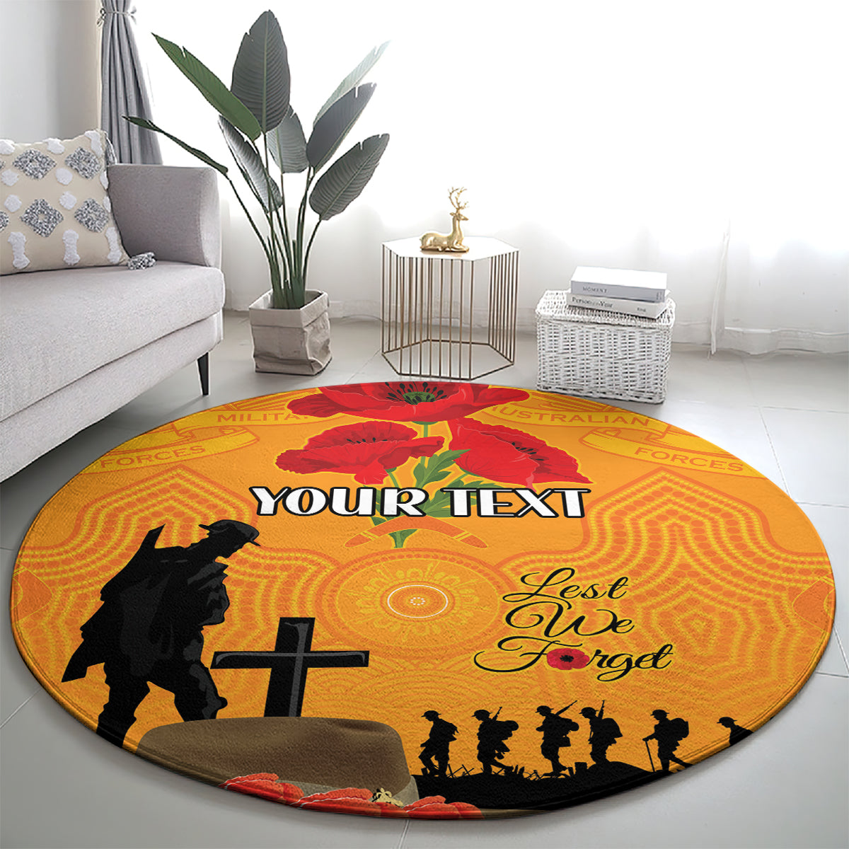 Australia Wallabies Rugby ANZAC Custom Round Carpet Gallipoli Soldier With Aboriginal Dots Art