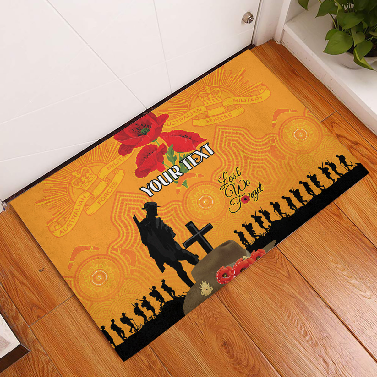 Australia Wallabies Rugby ANZAC Custom Rubber Doormat Gallipoli Soldier With Aboriginal Dots Art