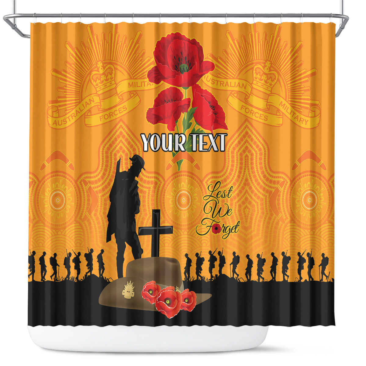 Australia Wallabies Rugby ANZAC Custom Shower Curtain Gallipoli Soldier With Aboriginal Dots Art