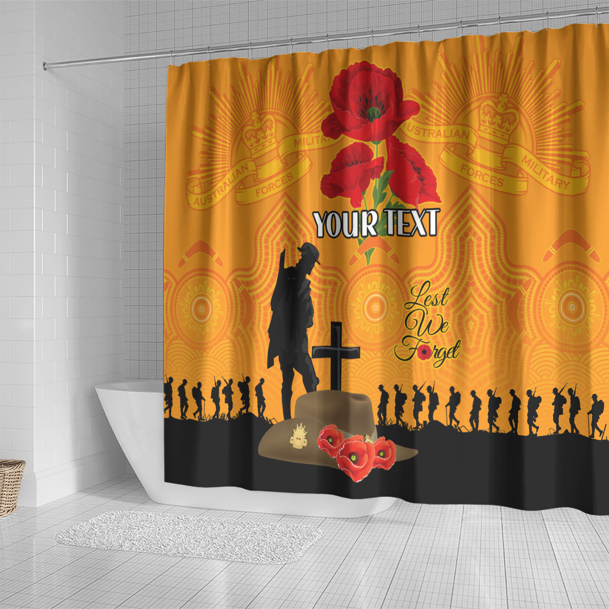 Australia Wallabies Rugby ANZAC Custom Shower Curtain Gallipoli Soldier With Aboriginal Dots Art