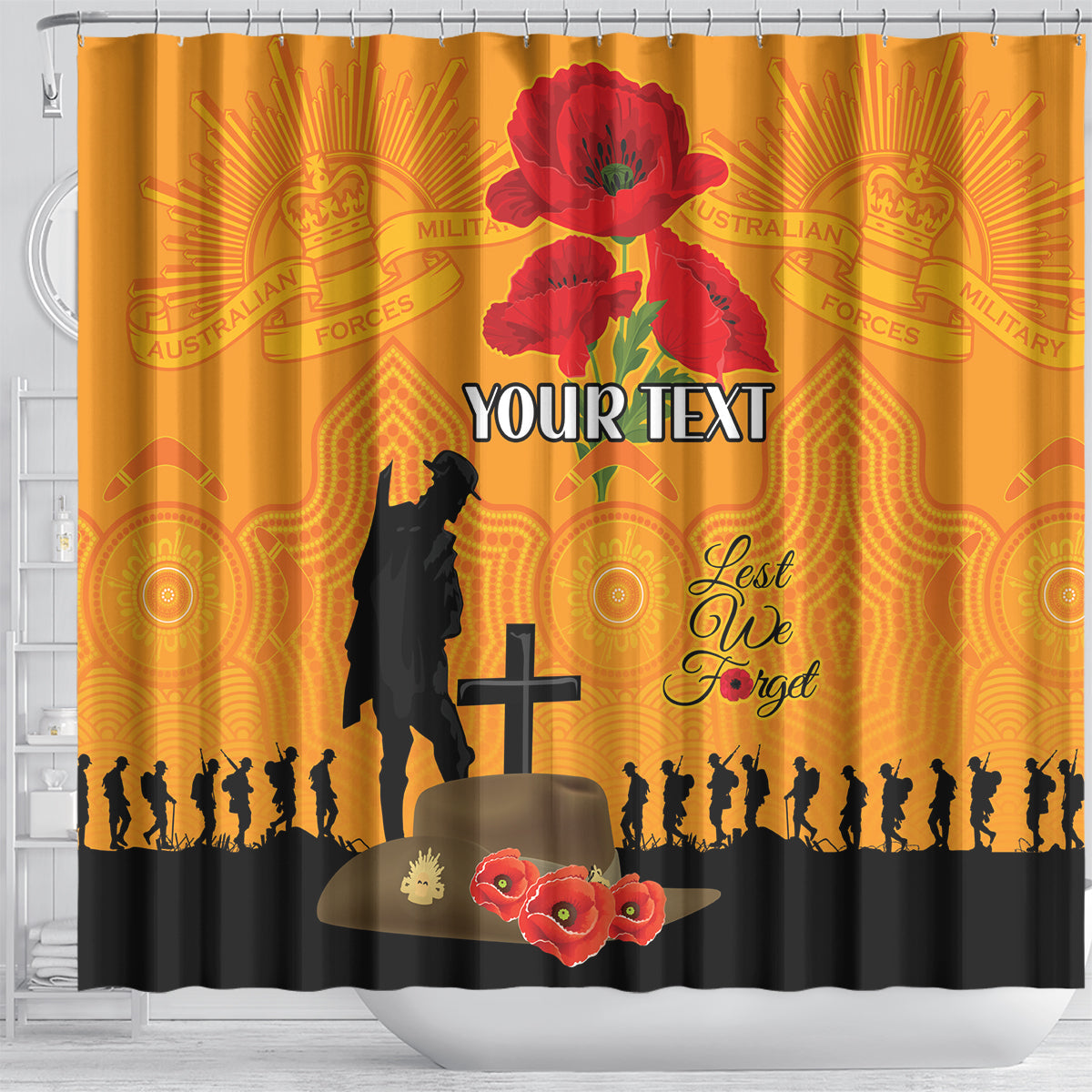 Australia Wallabies Rugby ANZAC Custom Shower Curtain Gallipoli Soldier With Aboriginal Dots Art