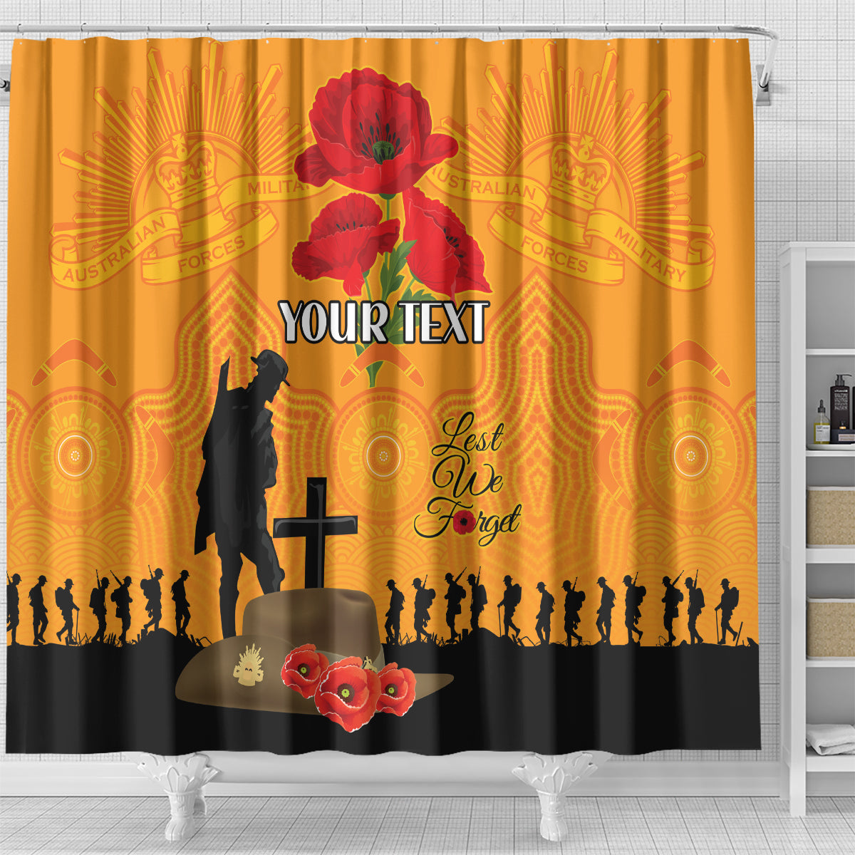 Australia Wallabies Rugby ANZAC Custom Shower Curtain Gallipoli Soldier With Aboriginal Dots Art
