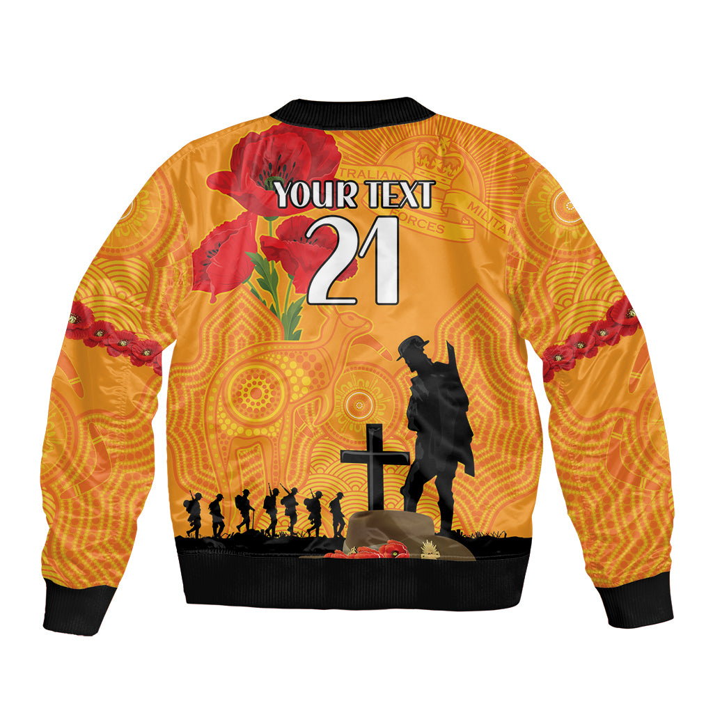 Australia Wallabies Rugby ANZAC Custom Sleeve Zip Bomber Jacket Gallipoli Soldier With Aboriginal Dots Art