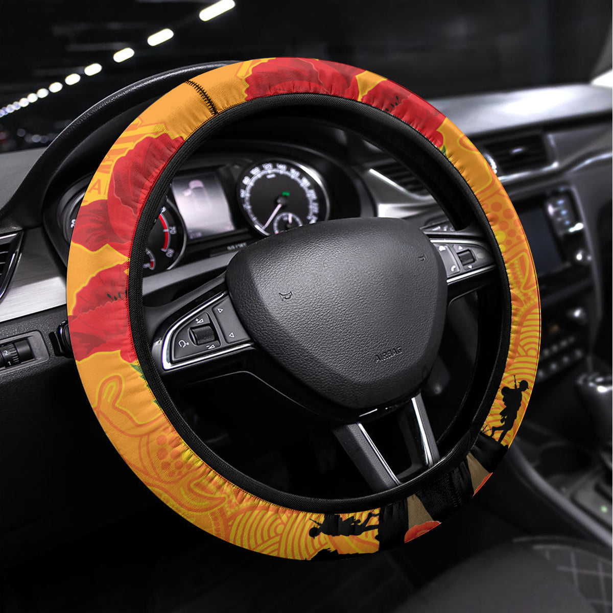 Australia Wallabies Rugby ANZAC Custom Steering Wheel Cover Gallipoli Soldier With Aboriginal Dots Art