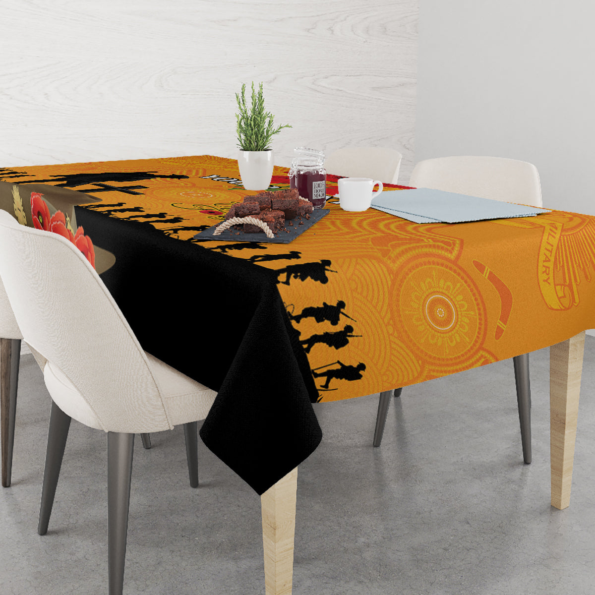 Australia Wallabies Rugby ANZAC Custom Tablecloth Gallipoli Soldier With Aboriginal Dots Art