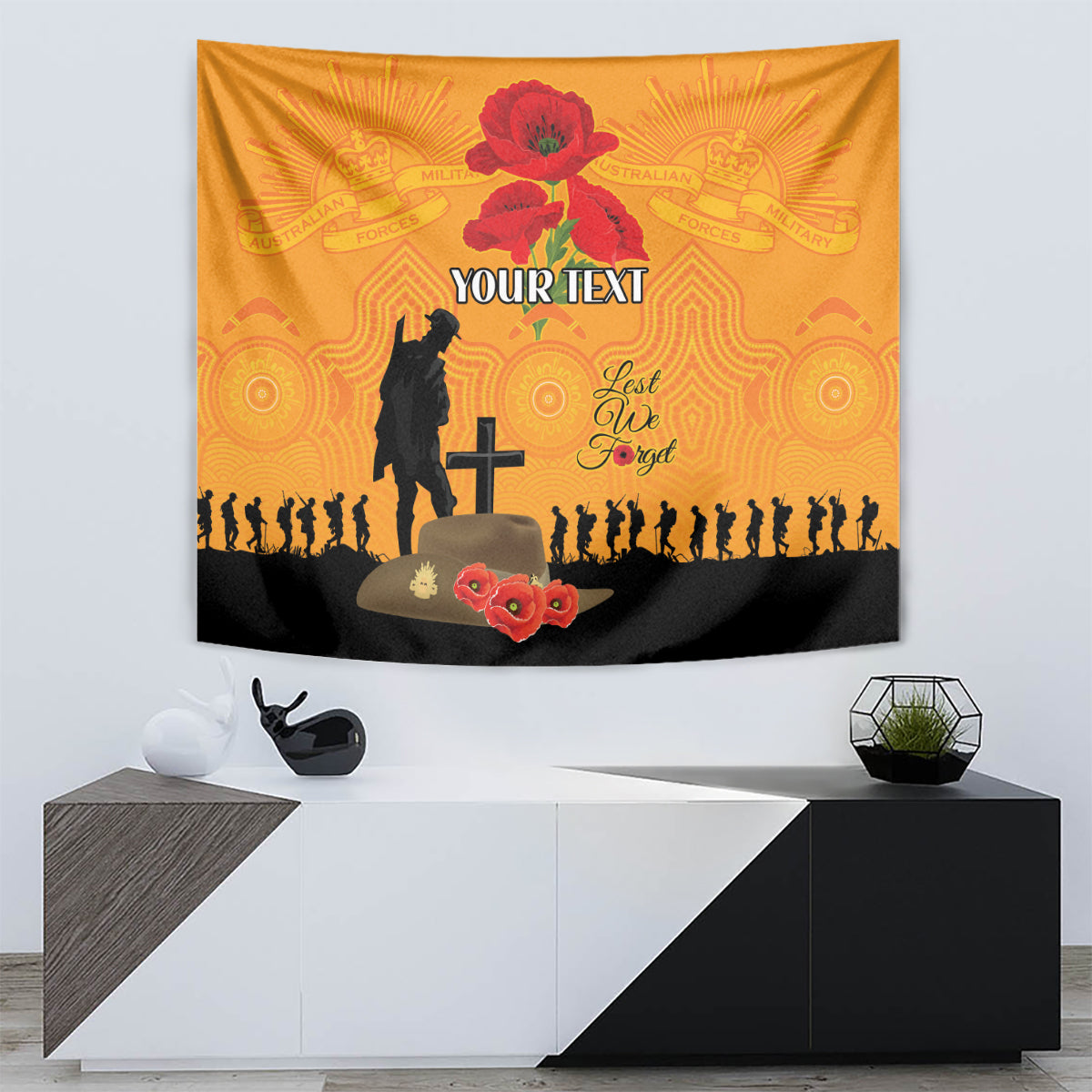 Australia Wallabies Rugby ANZAC Custom Tapestry Gallipoli Soldier With Aboriginal Dots Art - Vibe Hoodie Shop