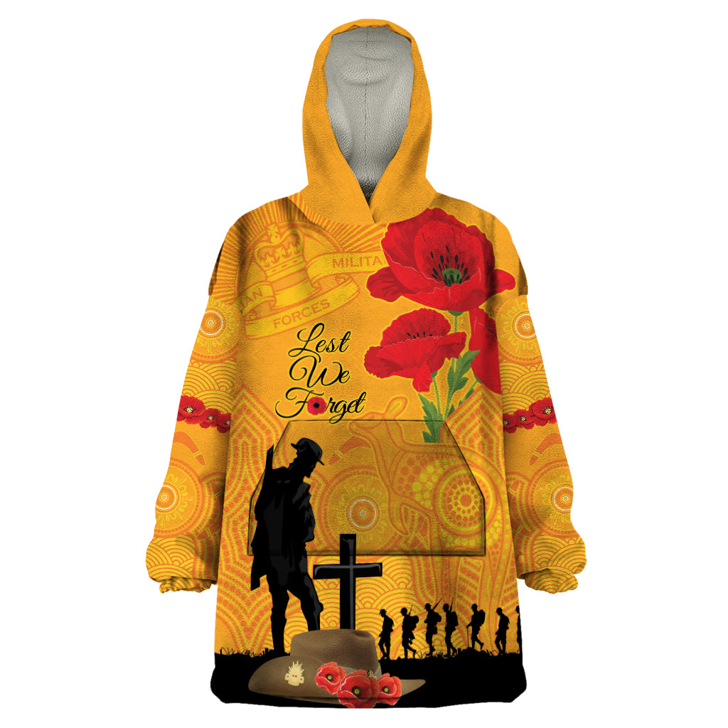 Australia Wallabies Rugby ANZAC Custom Wearable Blanket Hoodie Gallipoli Soldier With Aboriginal Dots Art - Vibe Hoodie Shop