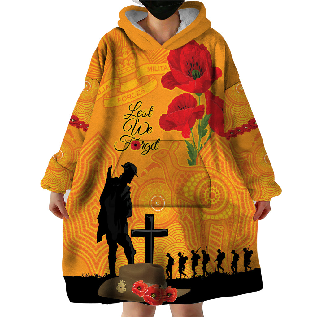 Australia Wallabies Rugby ANZAC Custom Wearable Blanket Hoodie Gallipoli Soldier With Aboriginal Dots Art - Vibe Hoodie Shop