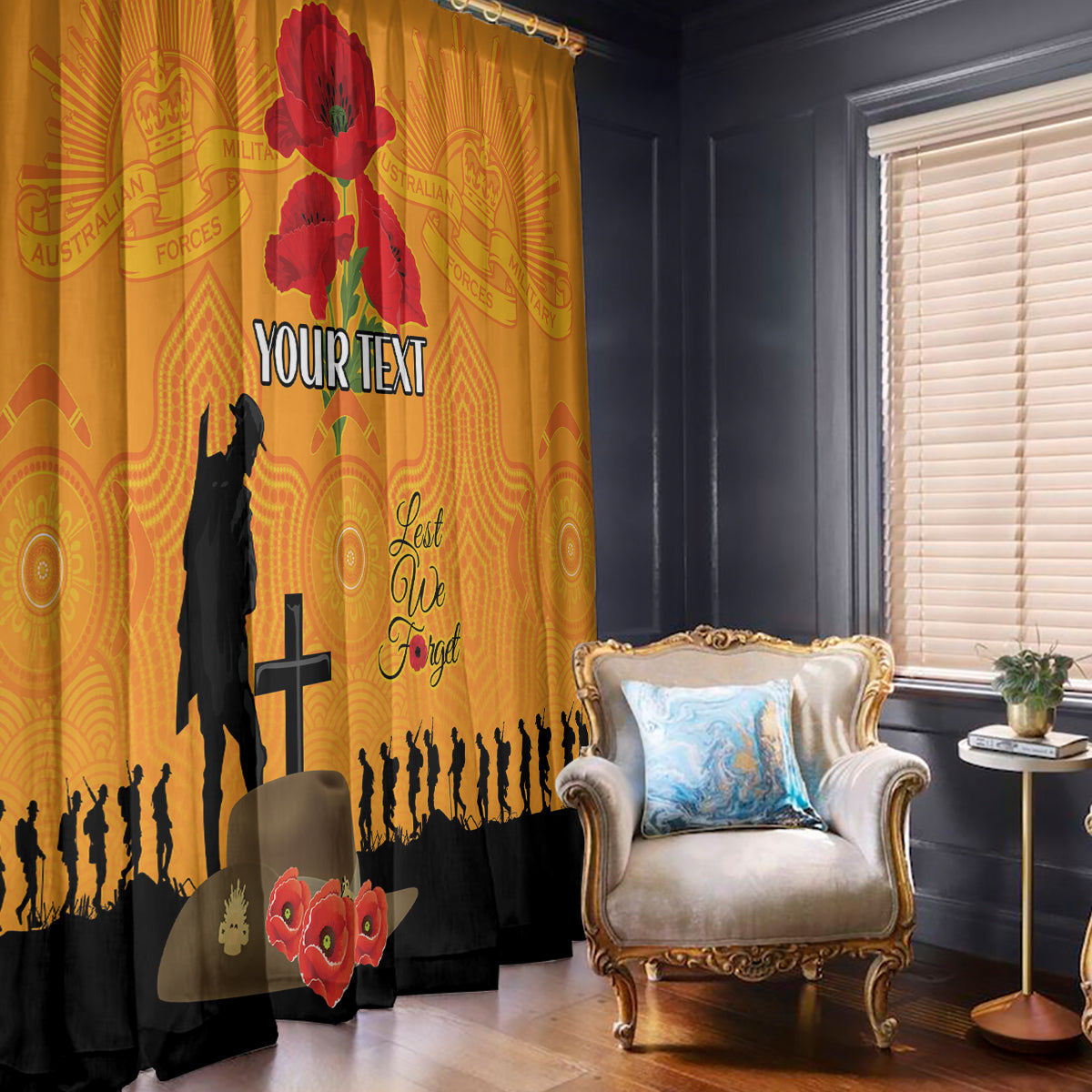 Australia Wallabies Rugby ANZAC Custom Window Curtain Gallipoli Soldier With Aboriginal Dots Art