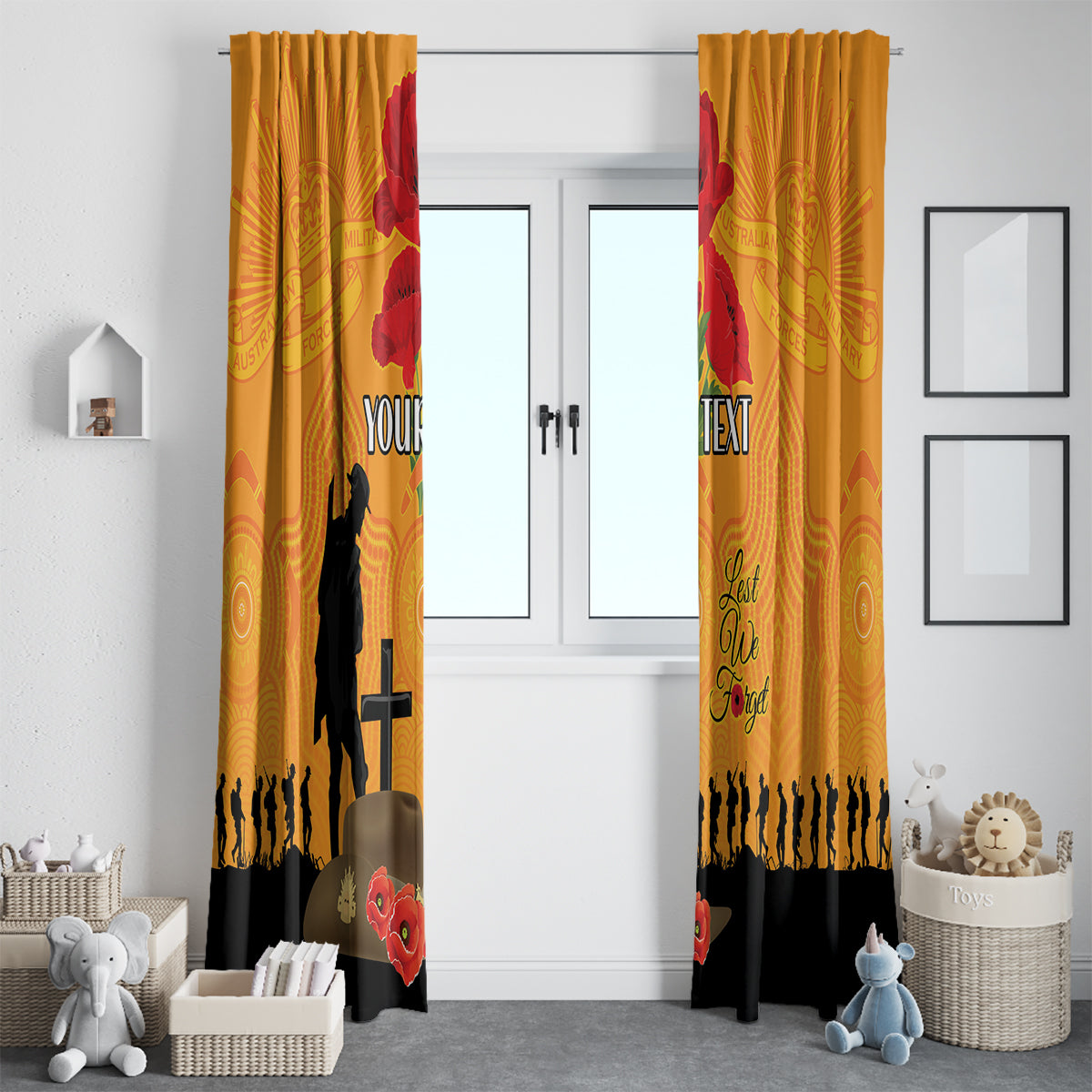 Australia Wallabies Rugby ANZAC Custom Window Curtain Gallipoli Soldier With Aboriginal Dots Art