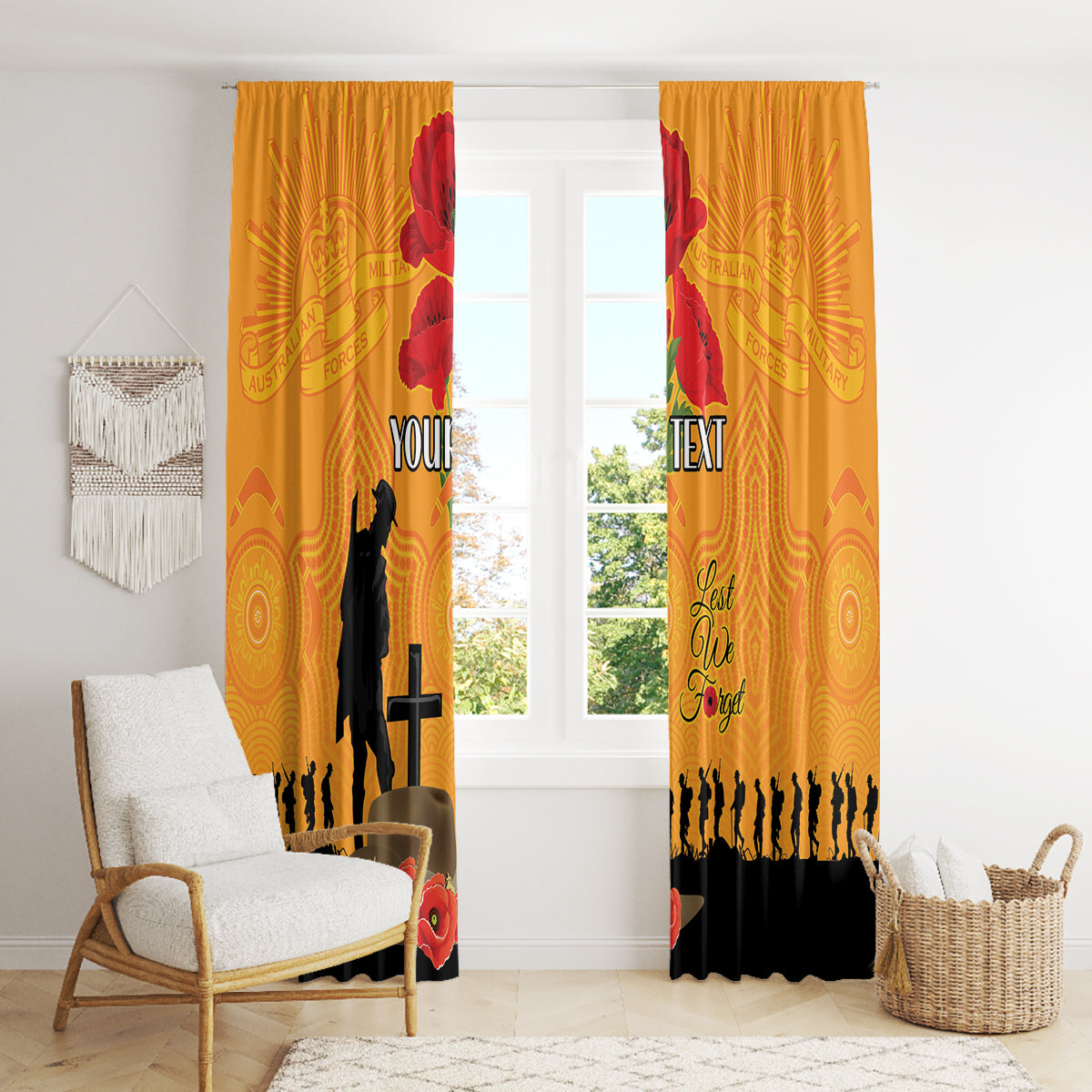 Australia Wallabies Rugby ANZAC Custom Window Curtain Gallipoli Soldier With Aboriginal Dots Art