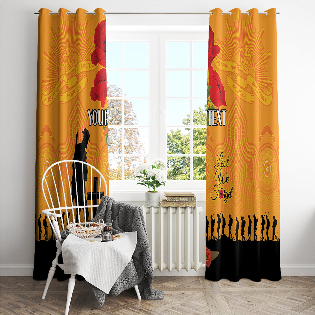 Australia Wallabies Rugby ANZAC Custom Window Curtain Gallipoli Soldier With Aboriginal Dots Art