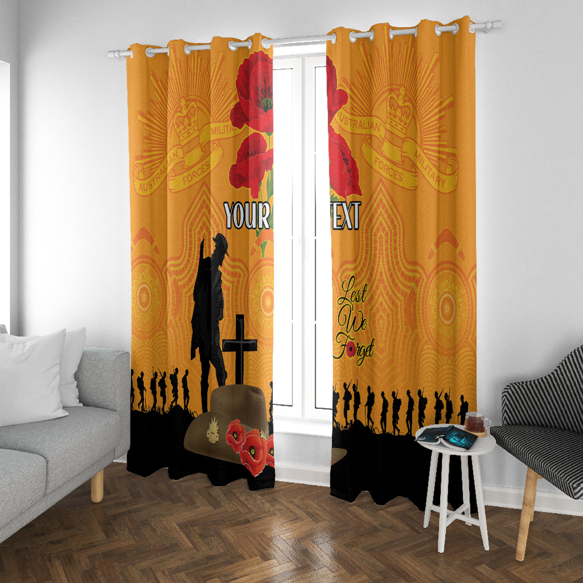 Australia Wallabies Rugby ANZAC Custom Window Curtain Gallipoli Soldier With Aboriginal Dots Art