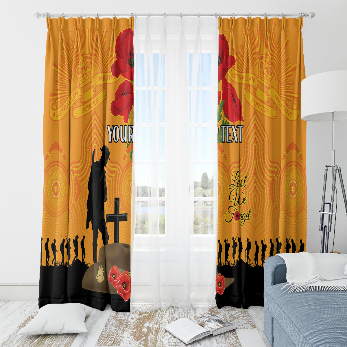 Australia Wallabies Rugby ANZAC Custom Window Curtain Gallipoli Soldier With Aboriginal Dots Art