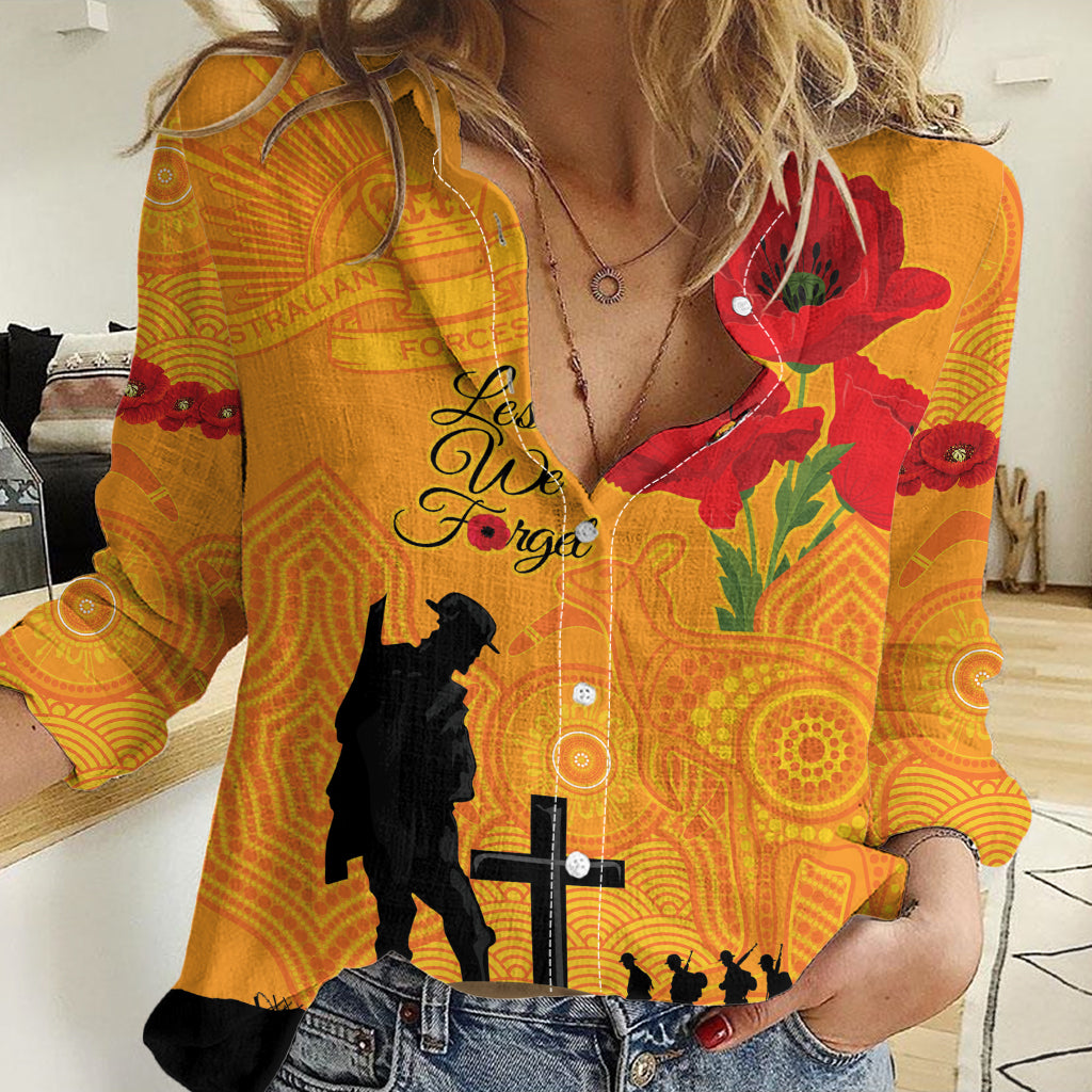 Australia Wallabies Rugby ANZAC Custom Women Casual Shirt Gallipoli Soldier With Aboriginal Dots Art - Vibe Hoodie Shop