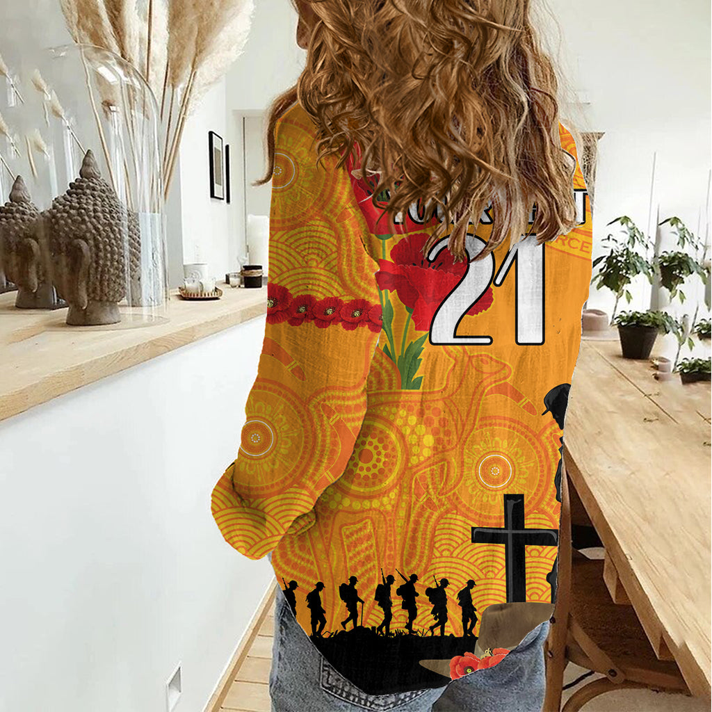 Australia Wallabies Rugby ANZAC Custom Women Casual Shirt Gallipoli Soldier With Aboriginal Dots Art - Vibe Hoodie Shop