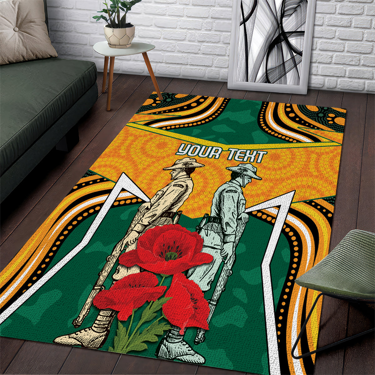 Australia Wallabies Rugby ANZAC Custom Area Rug Poppy Soldier With Aboriginal Dots Art - Vibe Hoodie Shop