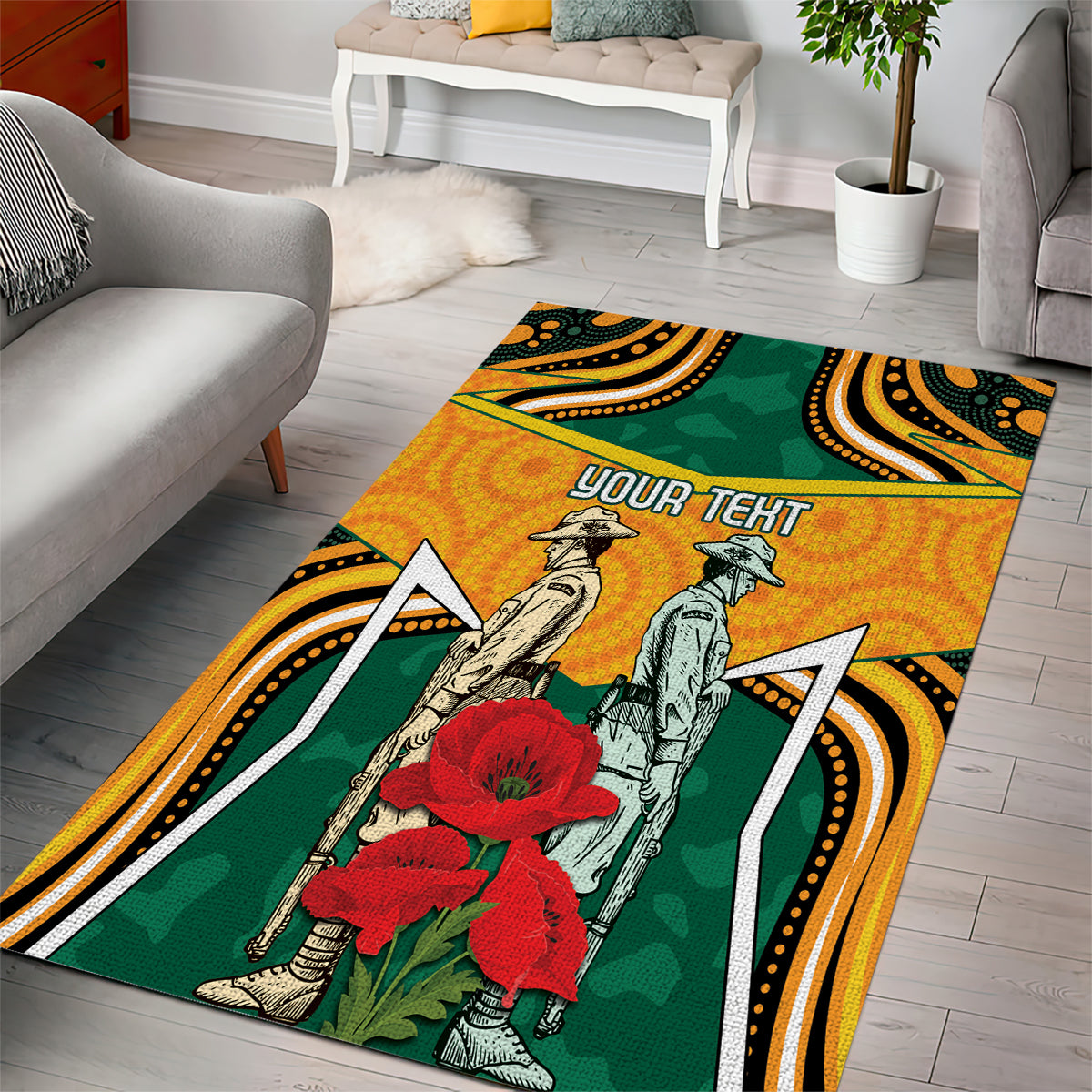 Australia Wallabies Rugby ANZAC Custom Area Rug Poppy Soldier With Aboriginal Dots Art - Vibe Hoodie Shop