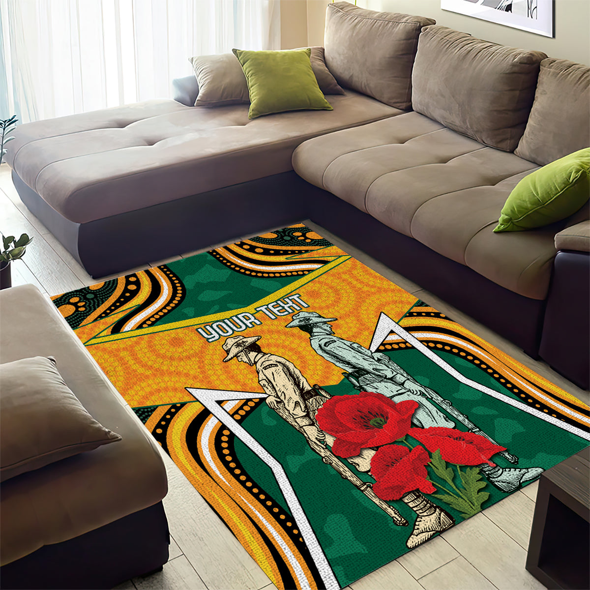 Australia Wallabies Rugby ANZAC Custom Area Rug Poppy Soldier With Aboriginal Dots Art - Vibe Hoodie Shop