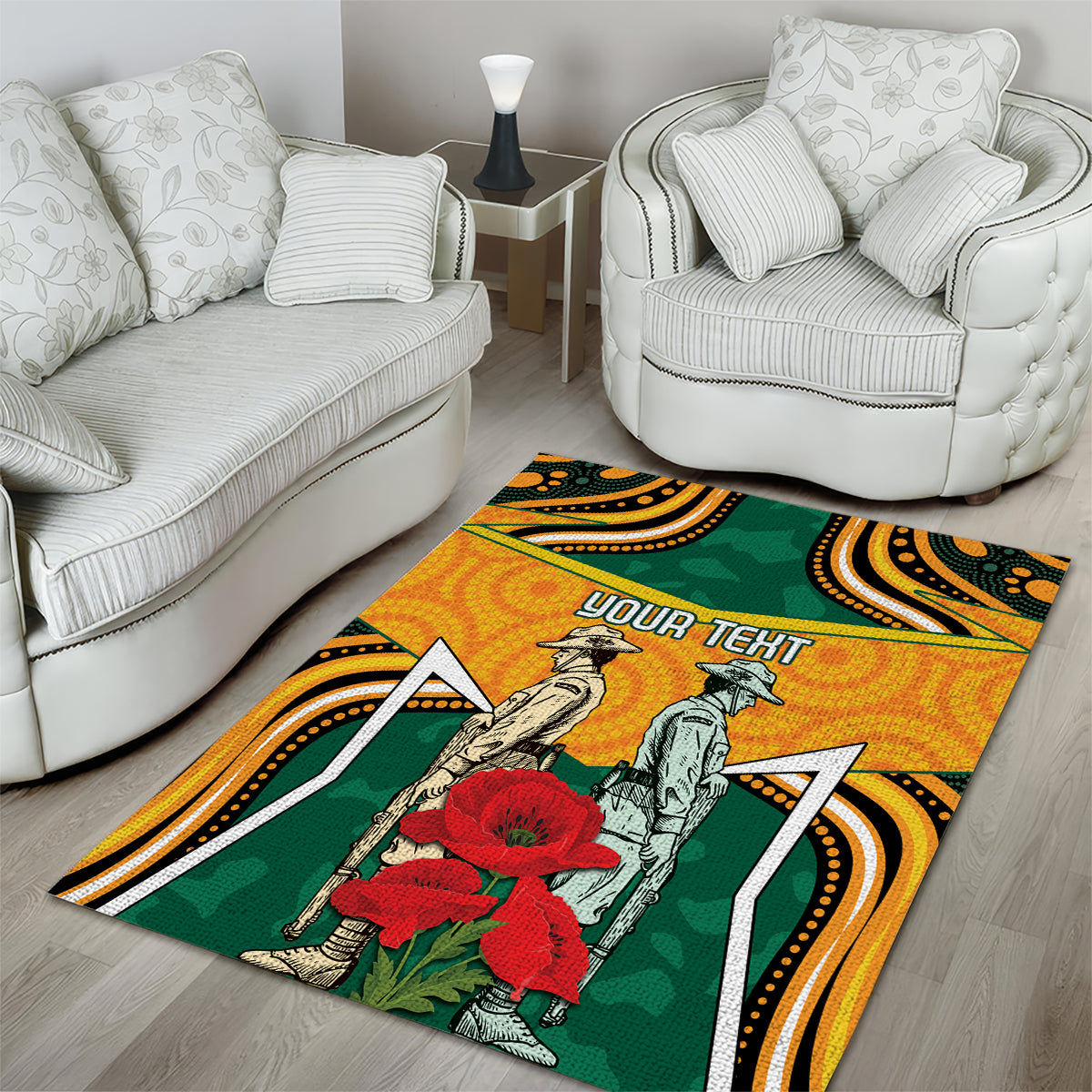 Australia Wallabies Rugby ANZAC Custom Area Rug Poppy Soldier With Aboriginal Dots Art - Vibe Hoodie Shop