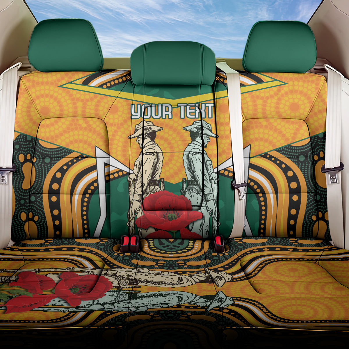 Australia Wallabies Rugby ANZAC Custom Back Car Seat Cover Poppy Soldier With Aboriginal Dots Art LT9